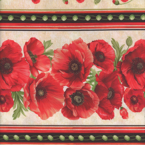 Timeless Treasures Fabrics Poppy Passion by Chong A Hwang Poppy Floral 11" Stripe Beige