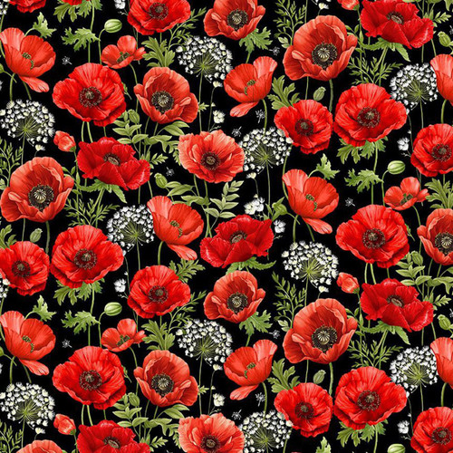 Timeless Treasures Fabrics Poppy Passion by Chong A Hwang Poppy Field Black