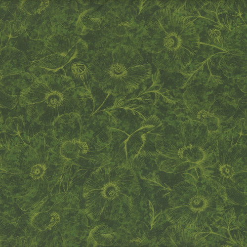 Timeless Treasures Fabrics Poppy Passion by Chong A Hwang Tonal Poppies Green