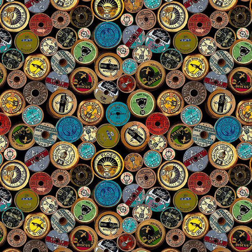 Timeless Treasures Fabrics Happy Place Sewing Antique Spool Labels Multi