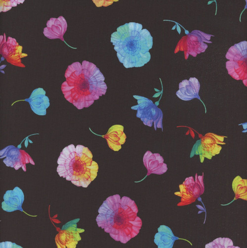 Timeless Treasures Fabrics Petal Power Tossed Flowers Black