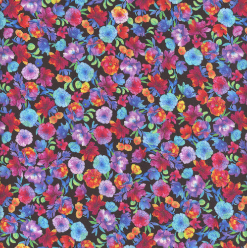Timeless Treasures Fabrics Petal Power Multi Floral Black