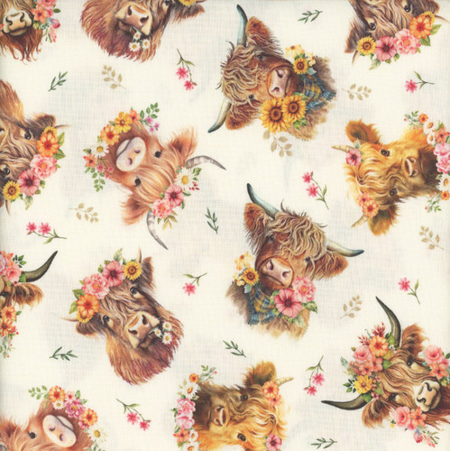 Timeless Treasures Fabrics You Are My Sunshine Tossed Highland Cow Cream