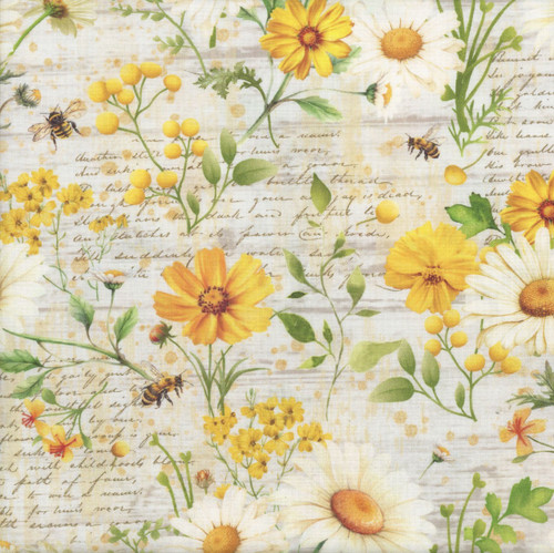 Timeless Treasures Fabrics You Are My Sunshine Daisies & Sunflowers With Text Beige