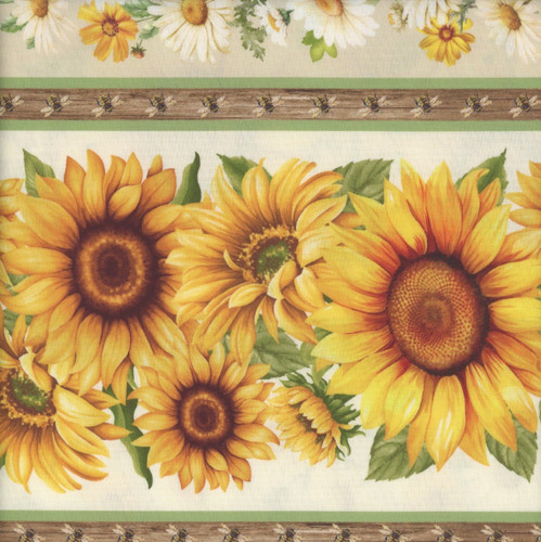 Timeless Treasures Fabrics You Are My Sunshine Sunflower Repeating Stripe 11 Inch Cream