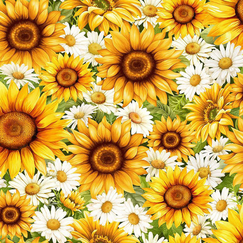 Timeless Treasures Fabrics You Are My Sunshine Packed Daisies & Sunflowers Sunflower