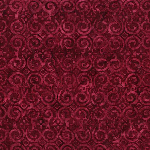 Timeless Treasures Fabrics Apple Basket Tonga Batiks Wallpaper Merlot, intricate burgundy and red swirling pattern.