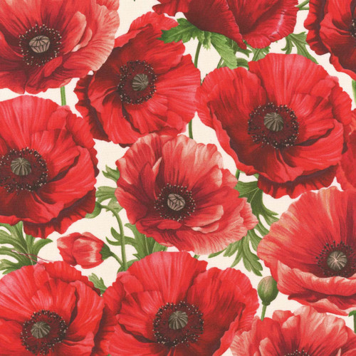 Timeless Treasures Fabrics Poppy Passion by Chong A Hwang Large Poppy Floral Cream