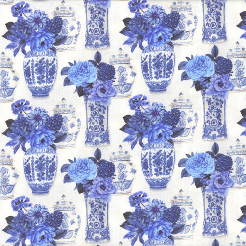 Windham Fabrics China Blue Whistler Studios White Porcelain Bouquets