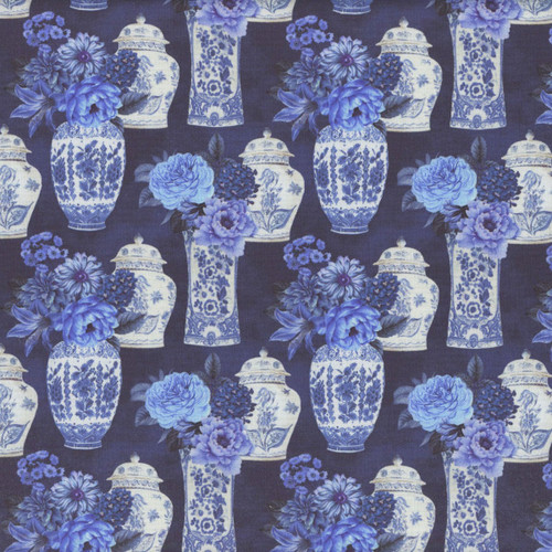 Windham Fabrics China Blue Whistler Studios Delft Blue Porcelain Bouquets