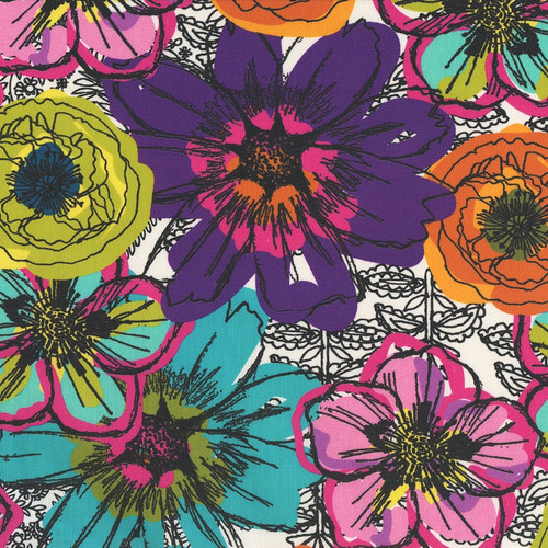 Windham Fabrics 108 Inch Wide Quilt Back Natalie Barnes Flower Fields White