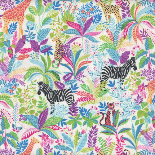 Andover Fabrics Tropica Exotic Jungle by Makower UK Wildlife White