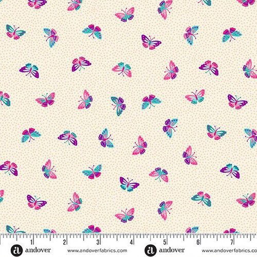 Andover Fabrics Tropica Exotic Jungle by Makower UK Butterflies White