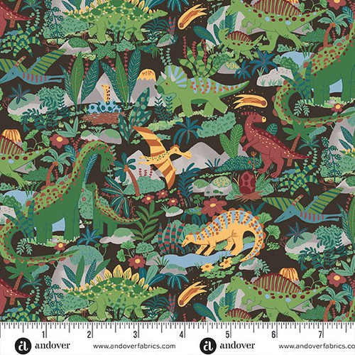 Andover Fabrics Prehistoric Dinosaurs by Makower UK Paradise Brown