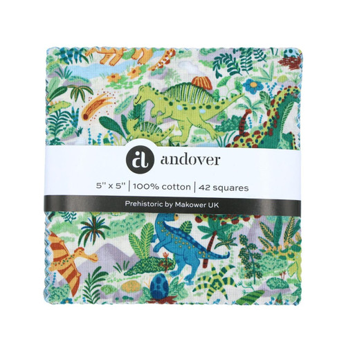 Andover Fabrics Prehistoric Dinosaurs by Makower UK Charm Squares 42 Five Inch Squares