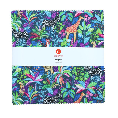 Andover Fabrics Tropica Exotic Jungle by Makower UK Layer Cake 40 x Ten Inch Squares