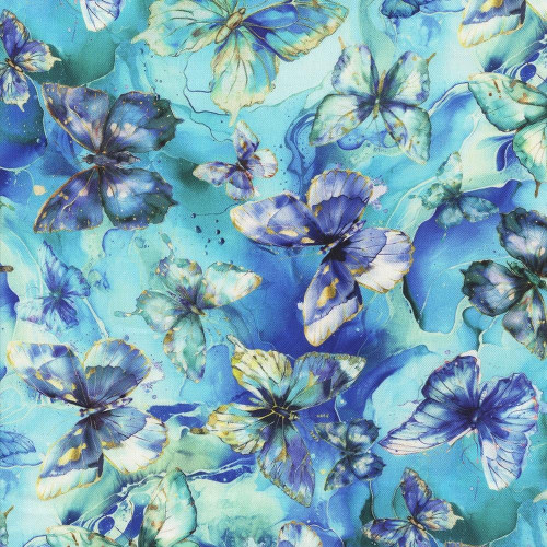 Hoffman Fabrics Flourish Butterfly over Marble Wade Green