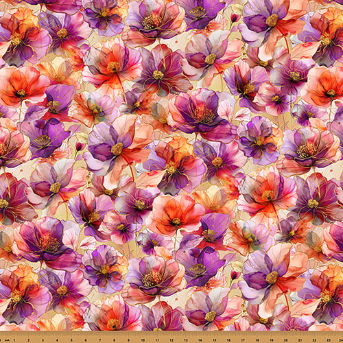 Hoffman Fabrics Flourish Poppies Floral Mimosa