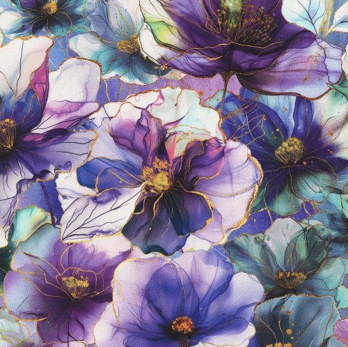 Hoffman Fabrics Flourish Poppies Floral Amethyst Purple