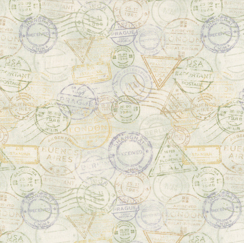 Studio E Fabrics Air Mail by Nancy Smith Mist Postage Toss