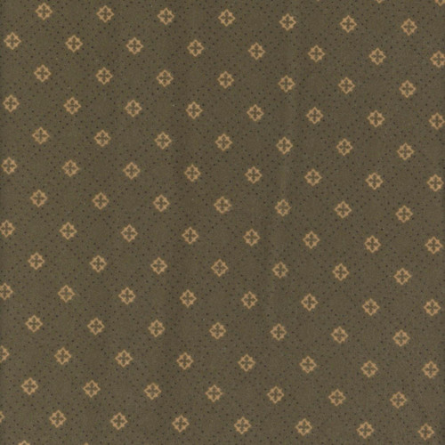 Marcus Fabrics Mercantile Flannels Pam Buda Green Gridwork, fabric with a green background and small beige grid-like pattern.