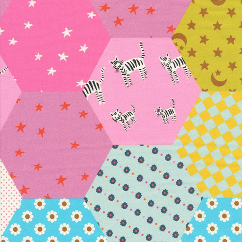 Moda Fabrics Catnap by Ruby Star 108 Inch Wide Catnip Hexagons Posy Pink Orange Green