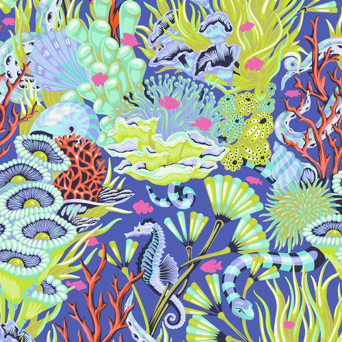 FreeSpirit Fabrics Floral Reef by Tula Pink Reef What You Sew Marine Blue