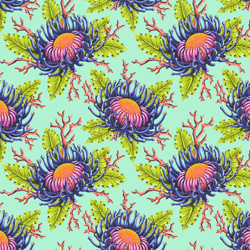 FreeSpirit Fabrics Floral Reef by Tula Pink Friends & Anemones Seafoam Green
