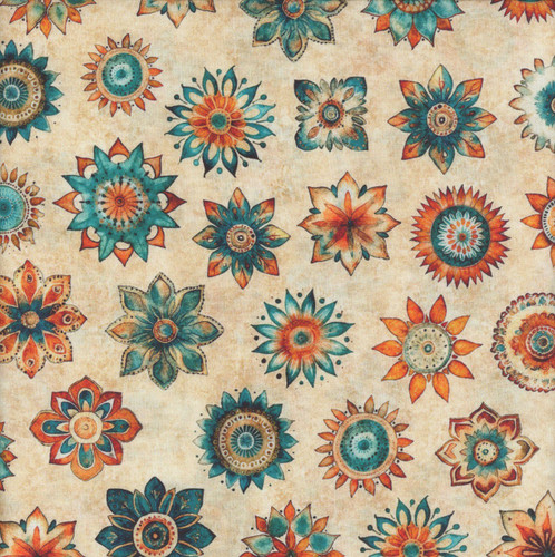 Quilting Treasures Fabrics Born to Run by Dan Morris Cream Tile Mandalas