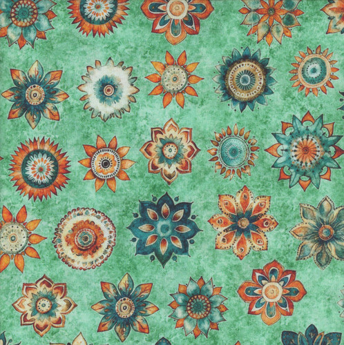 Quilting Treasures Fabrics Born to Run by Dan Morris Teal Blue Tile Mandalas