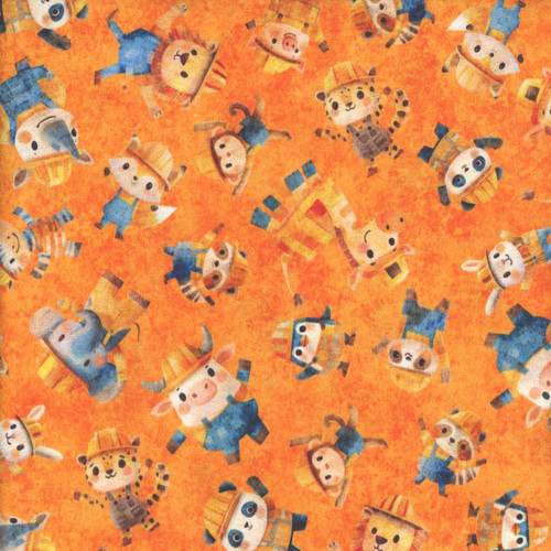 Quilting Treasures Fabrics Build It by Dan Morris Creative Orange Tossed Construction Animals