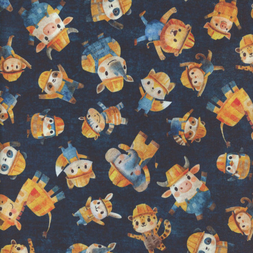 Quilting Treasures Fabrics Build It by Dan Morris Creative Blue Tossed Construction Animals