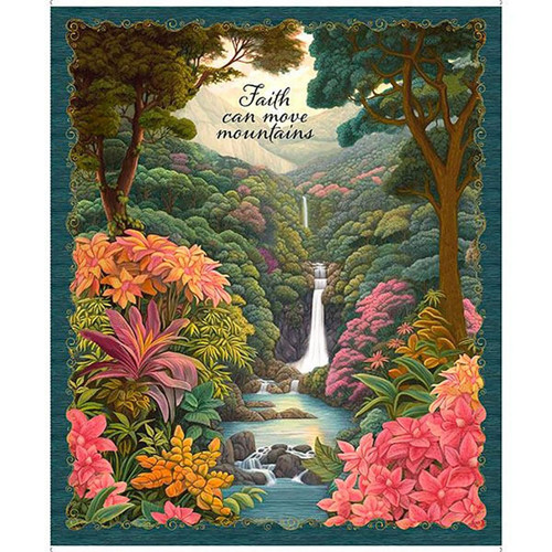 Quilting Treasures Fabrics Faith Can Move Mountains Faith Waterfall Floral Jungle Panel