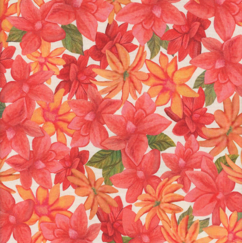 Quilting Treasures Fabrics Faith Can Move Mountains Cream Pink Orange Packed Tropical Floral