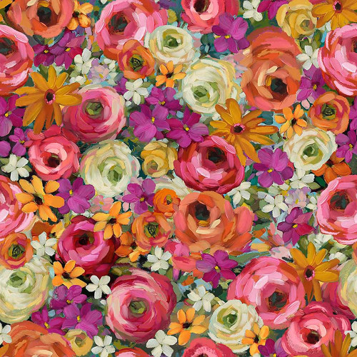 Quilting Treasures Fabrics Fluttering Petals by Andrea Lavery Pink Fuchsia Packed Flower Blooms