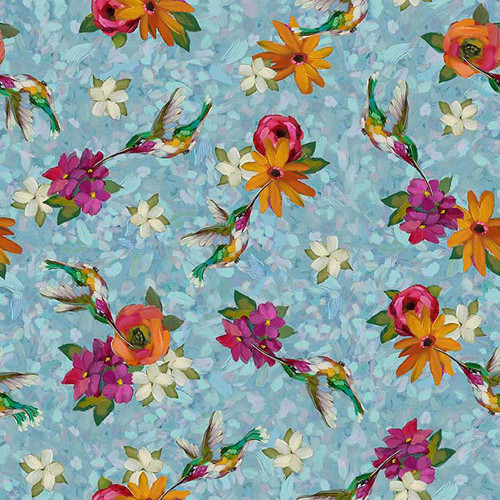 Quilting Treasures Fabrics Fluttering Petals by Andrea Lavery Blue Hummingirds Flowers