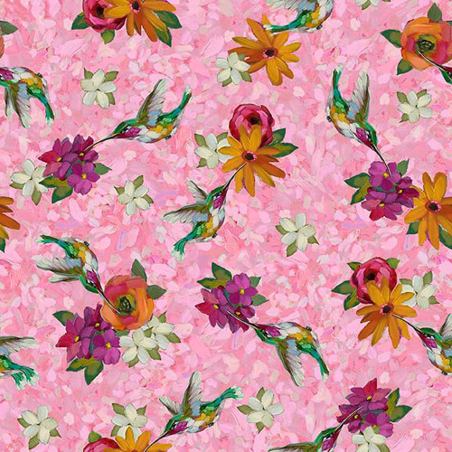 Quilting Treasures Fabrics Fluttering Petals by Andrea Lavery Pink Hummingirds Flowers