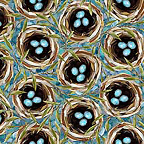 Quilting Treasures Fabrics Fluttering Petals by Andrea Lavery Blue Eggs in Bird Nests