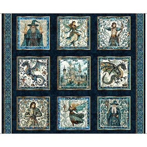 Quilting Treasures Fabrics Folklore by Dan Morris Wizard Knight Fairy Castle Dragon Picture Panel