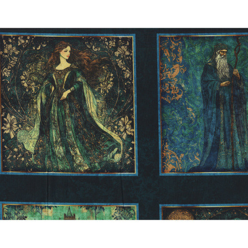Quilting Treasures Fabrics Folklore by Dan Morris Blue Wizard Knight Fairy Castle Dragon Pictures