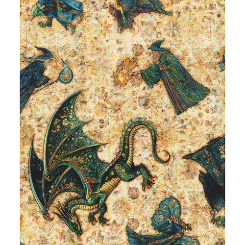 Quilting Treasures Fabrics Folklore by Dan Morris Cream Wizards Warriors Elves Knights Dragons