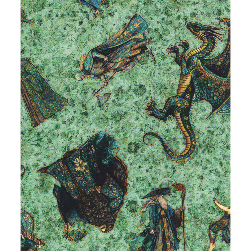 Quilting Treasures Fabrics Folklore by Dan Morris Teal Green Wizards Warriors Elves Knights Dragons