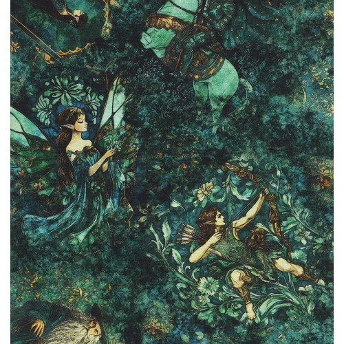 Quilting Treasures Fabrics Folklore by Dan Morris Teal Blue Princess Knights Wizards