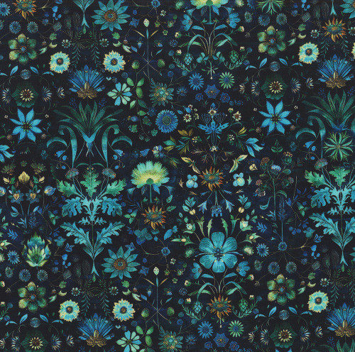 Quilting Treasures Fabrics Folklore by Dan Morris Navy Blue William Morris Floral