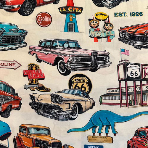 Quilting Treasures Fabrics Get Your Kicks Route 66 by Dan Morris Cream Cars Motels Signs