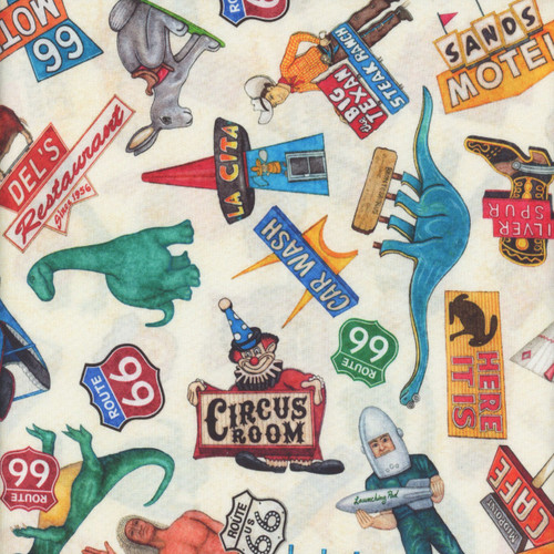 Quilting Treasures Fabrics Get Your Kicks Route 66 by Dan Morris Cream Atractions Icons