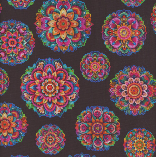 Quilting Treasures Fabrics Jubilee by Dan Morris Creative Group Pink Green Black Mandala Flower