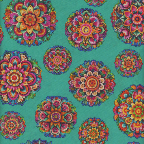 Quilting Treasures Fabrics Jubilee by Dan Morris Creative Group Pink Green Blue Mandala Flower