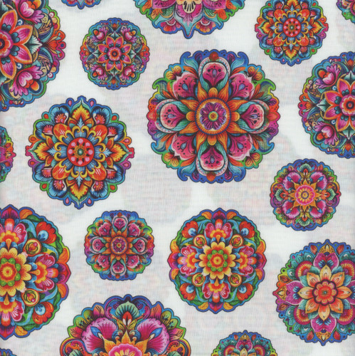 Quilting Treasures Fabrics Jubilee by Dan Morris Creative Group Pink Green White Mandala Flower