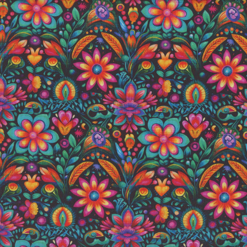 Quilting Treasures Fabrics Jubilee by Dan Morris Creative Group Pink Orange Blue Exotic Flowers